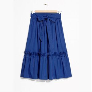 & Other Stories Paris Atelier Royal Blue Tiered Ruffle A Line Bow Tie Skirt